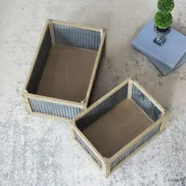 Corrugated Metal Wood Trim Planter Set of 2 Today Only