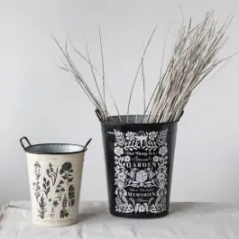 Metal Garden Print Buckets Set of 2 Fast Shipping