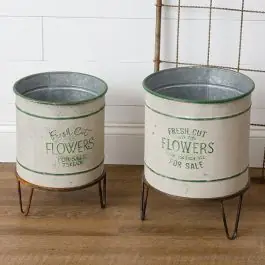 Fresh Cut Flowers Planter On Metal Stand Set of 2 Crafted