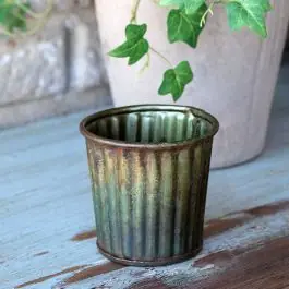 Modern Petite Antiqued Metal Planter Pot