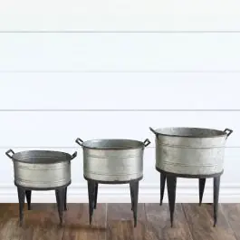 Time-Limited Metal Bucket Planter On Stand Set of 3