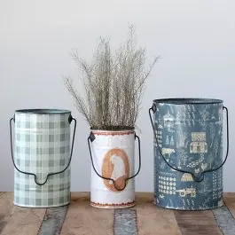 Patterned Metal Bucket Planter Set of 3 Best Choice