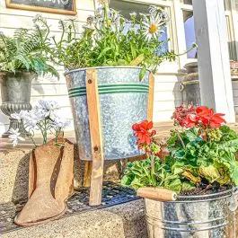 Fan Favorite Galvanized Striped Planter On Wood Stand