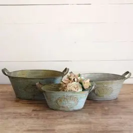 Galvanized Planters With Handles Set of 3 Clearance