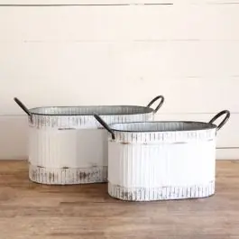 Antiqued Galvanized Oval Washtub Planter Set of 2 Bargain
