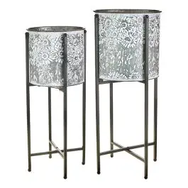 Worldwide Shipping Standing Floral Print Iron Bucket Planter Set of 2