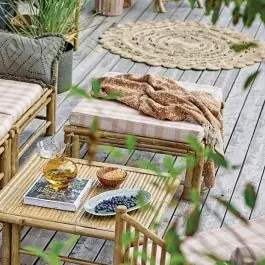 Express Delivery Cushioned Bamboo Ottoman