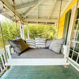 Best Seller Hand Crafted Pine Porch Swing With Cushion | SHIPS FREE