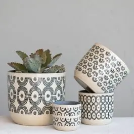 Modern Classics Patterned Stoneware Planter Set of 4 Genuine