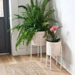 Boho Pattern Metal Pot On Stand Set of 2 Reduced Price