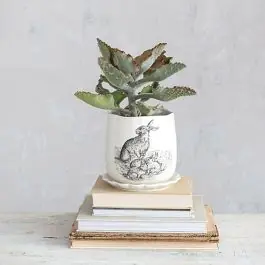 Stoneware Rabbit Planter Pot With Scalloped Saucer Luxury