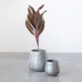 Reduced Price Zinc Finish Galvanized Planter Pots Set of 2