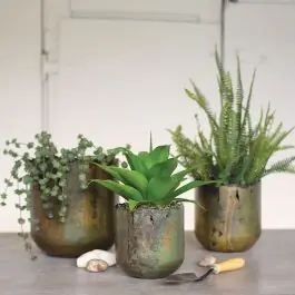 Rustic Patina Iron Planter Set of 3 Genuine