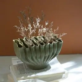 One Day Deal Pocket Folds Green Ceramic Vase