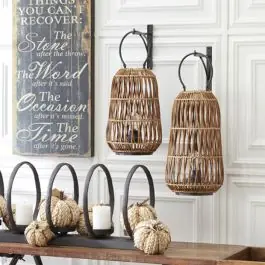 Factory Price Hanging Rattan Basket LED Lanterns Set of 2