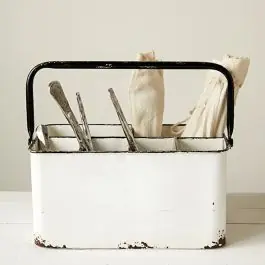 White Enamel 6 Compartment Metal Caddy Luxury