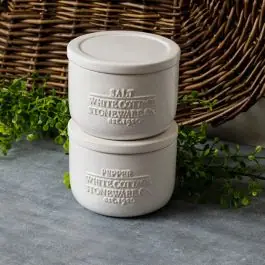 Top Pick White Cottage Farmhouse Salt and Pepper Cellar Set