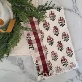 Botanical Block Print And Plaid Towel Set of 3 Crafted