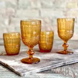 Patina Vie French Colored Lyon Amber Goblet Set of 6 by Antique Farm House Latest