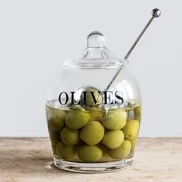 Lidded Glass Olive Jar with Spoon Instant Buy