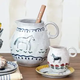 Money Back Guarantee 2 Piece Hand Painted Stoneware Pitcher and Creamer Set