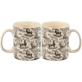 Affordable Woodland Deer Toile Stoneware Mug Set of 2
