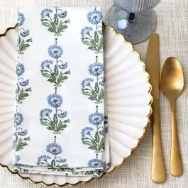 While Supplies Last Beautiful Blue Floral Block Print Napkins Set of 4