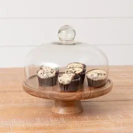 Bargain Wood Cake Pedestal With Glass Dome