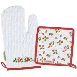 Trusted Brand Strawberry Fields Oven Mitt and Pot Holder Set