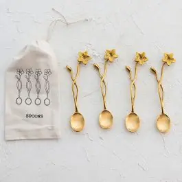 Flower Handle Brass Spoon Set of 4 Trusted Brand