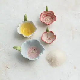 Flower Shaped Stoneware Condiment Bowl Set of 4 High Quality