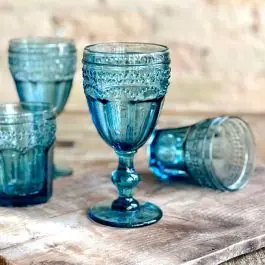 Patina Vie French Colored Marseille Blue Goblet Set of 6 by Antique Farm House Bargain