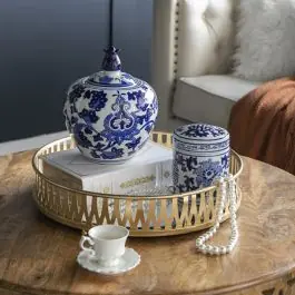 Blue Floral Tea Canister and Ginger Jar Set of 2 Fresh Stock