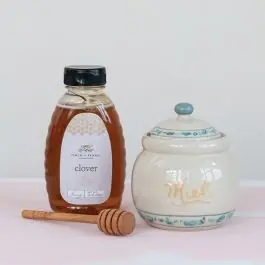 Next Day Delivery Painted Stoneware Lidded Miel Jar With Wooden Dipper