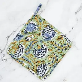Mint Floral Block Print Pot Holder New Release