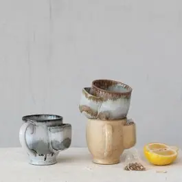 Authentic Rustic Stoneware Mug With Tea Bag Holder Set of 3