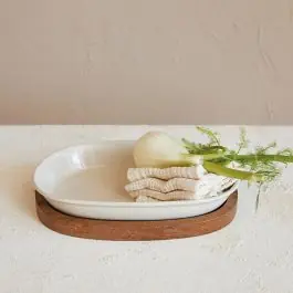 Stoneware Casserole Dish With Wood Base Super Sale