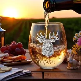 Arthur Court Elk Head Stemless Wine Glass Set of 4 Genuine