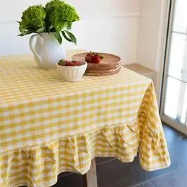 Free Returns Yellow Gingham Farmhouse Tablecloth