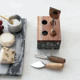 5 Piece Wood and Marble Cheese Serving Set Special Discount