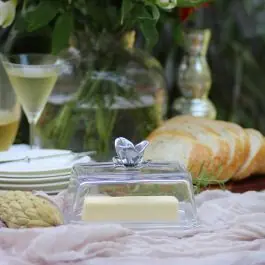 Affordable Arthur Court Two Piece Glass Butter Dish With Magnolia Accent