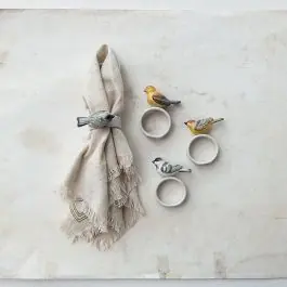 Affordable Perched Bird Stoneware Napkin Ring Set of 4