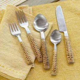 5 Piece Natural Bamboo Handled Flatware Set Original