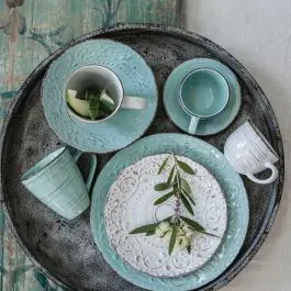 Aqua Farmhouse Stoneware Mugs Set of 4 Bundle Special Offer