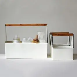 Low Price White Tin Caddies With Wood Handles Set of 3